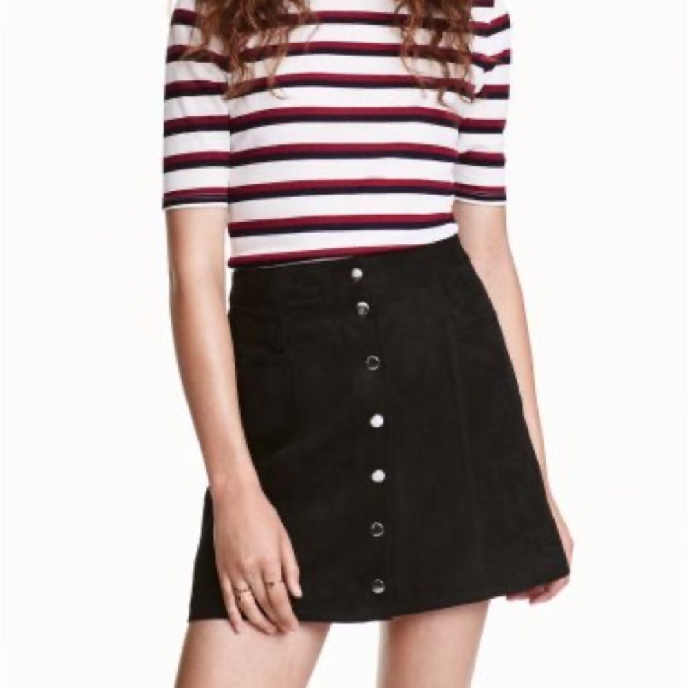 h&m a-line button up suede skirt